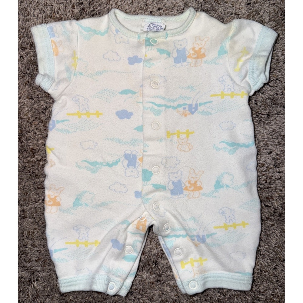 Vintage 80s Capezio By Carter's Baby Romper Newborn 13 Lbs Pastel Print Made USA